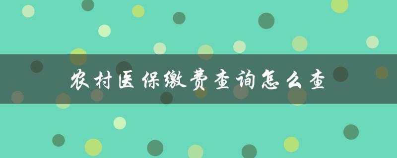 农村医保缴费查询怎么查